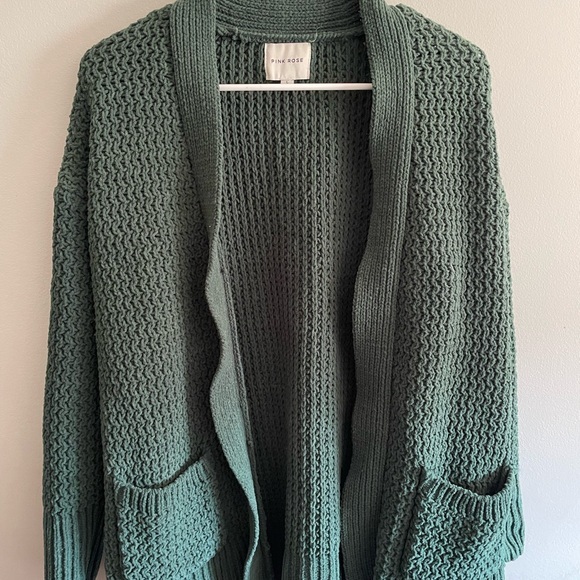 Pink Rose Sweaters - Pink Rose Women's Textured Green Cardigan
